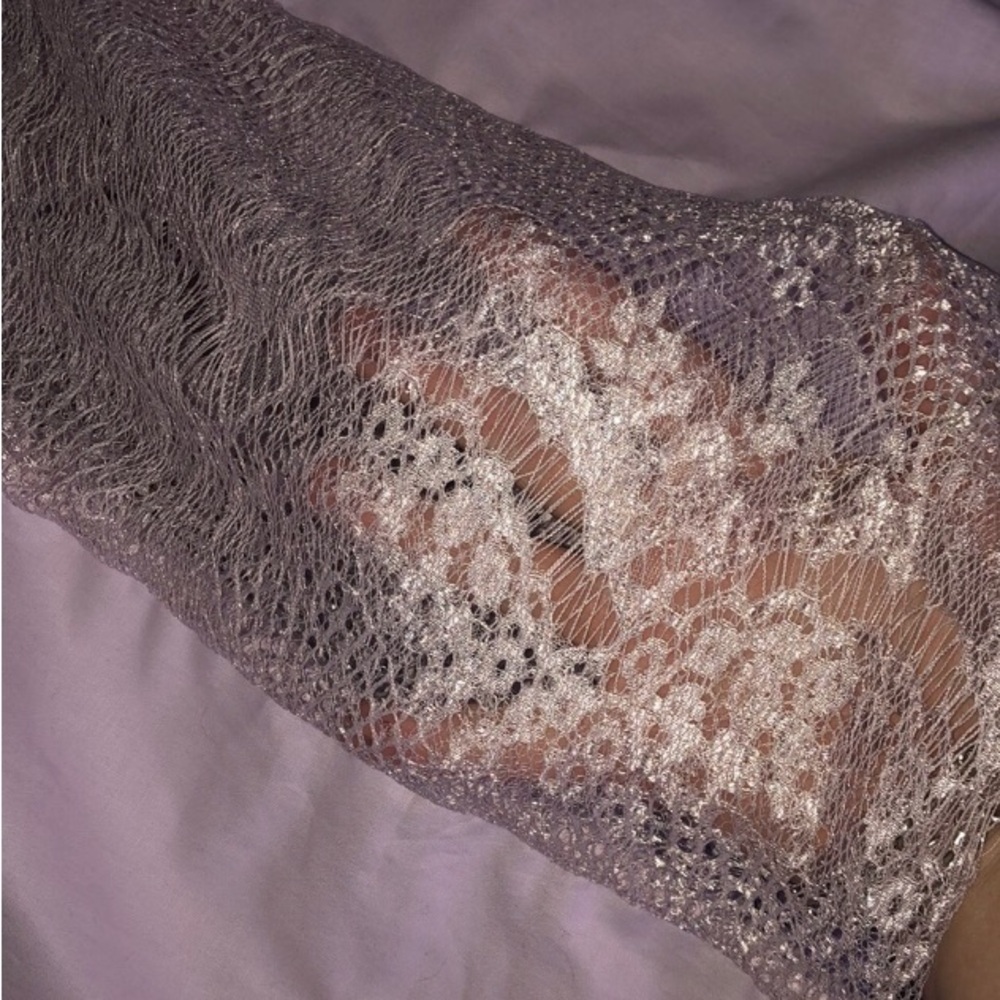 Sheer Side Shiny Lace and Cotton Plus Size Lavender Cardigan & Skirt XXL 47-52” - Picture 7 of 12
